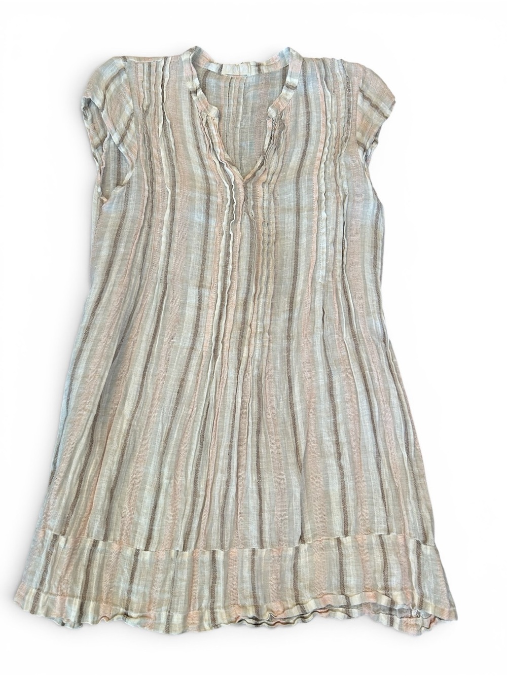 CP Shades Striped Linen Top in Soft Neutral Tones Small Size